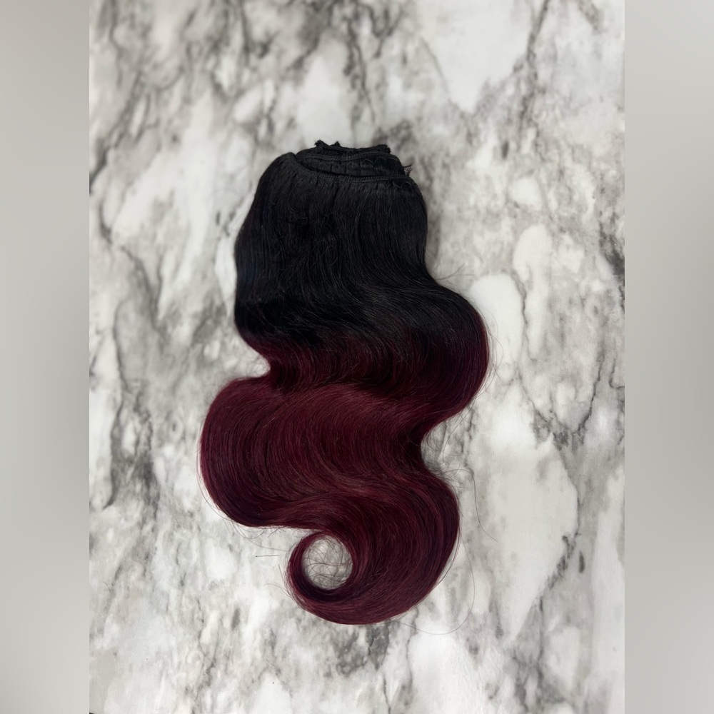 12 Inch body Wave Clip In Ombre Black to Burgundy hair extensions - Picture 3 of 6